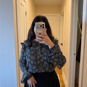 Michael Kors Black and White Ruffle Blouse